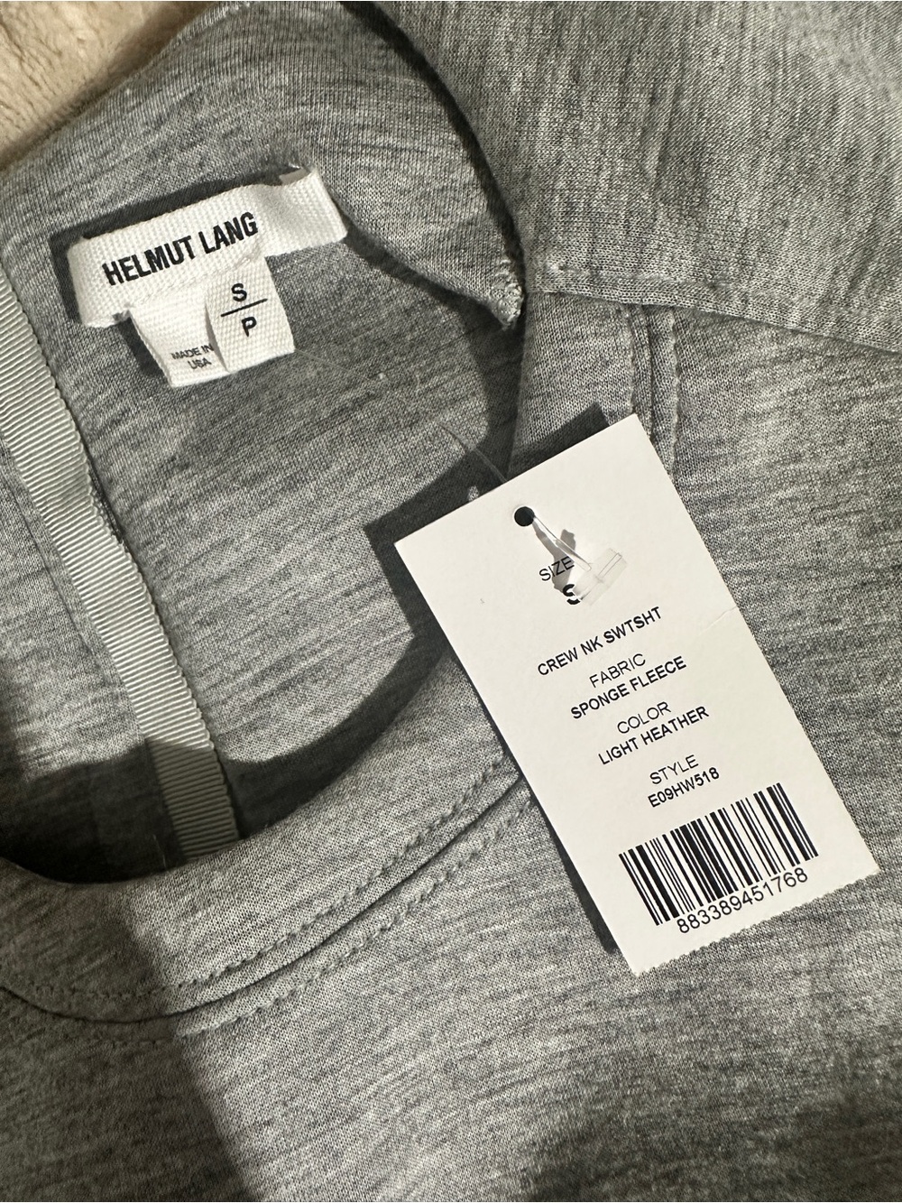 Helmut Lang Light Gray Neoprene like Sponge Fleece Zip-Cuff Crewneck Sweatshirt - Picture 4 of 16